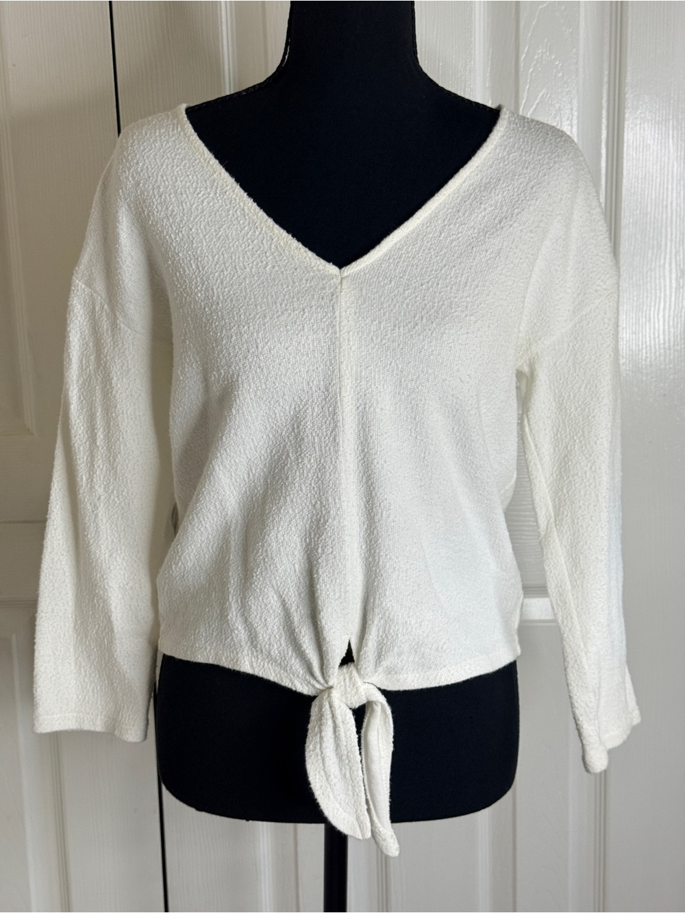 Madewell Texture & Thread Tie Front Top V-Neck Size S Cream White